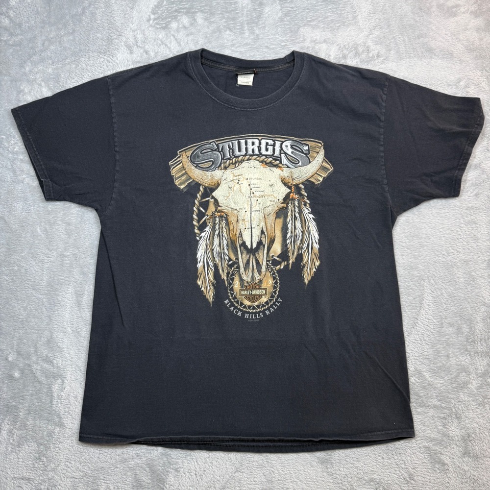 Harley Davidson T Shirt Mens XL Black Sturgis Black Hills Rally Skull 2010s